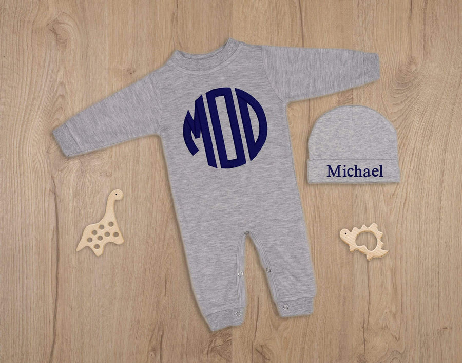 Baby Boy Coming Home Outfit with Embroidered Monogram