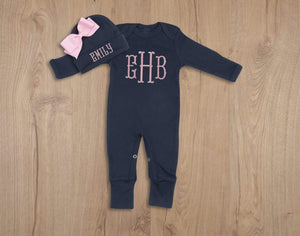 La Maison du Monogramme Coming Home Outfit Baby Girl Navy