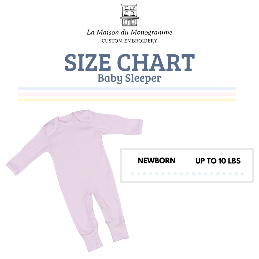 Size chart for a newborn pink sleeper