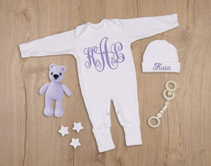 Custom Baby Girl Outfit Purple Embroidery