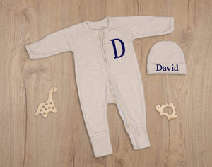 Newborn Beige Outfit Monogrammed