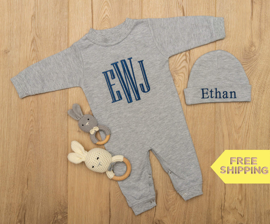Newborn Boy Coming Home Outfit with Embroidered Monograms