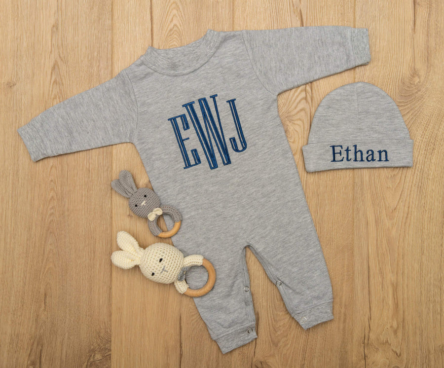 Newborn Boy Coming Home Outfit with Embroidered Monograms