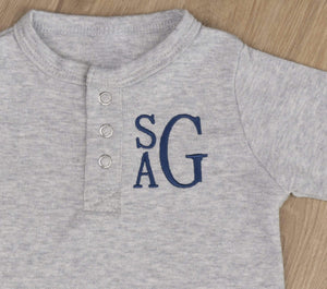 Newborn Baby Boy Grey Coming Home Outfit With Stacked Monogram