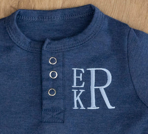 Newborn Baby Boy Blue Coming Home Outfit With Stacked Monogram